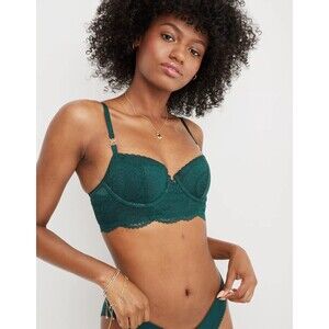 Aerie Real Power Paisley Lace Balconette Bra Deep Forest Green Size 32C